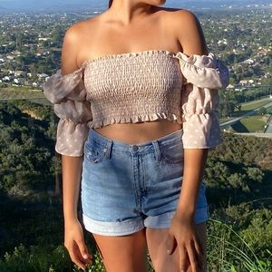 Princess Polly Polka Dot Balloon Sleeve Crop Top
